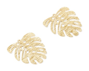 Brass Leaf Charms - Textured Leaf Shaped Raw Brass Pendant - Earring Findings - Jewelry Supplies - 21,96x20,95x0,55mm - PP2093