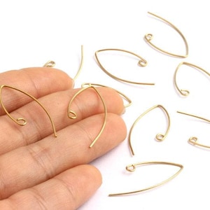 Ganchos para pendientes de latón en bruto - Gancho para pendientes de latón en forma de V - Suministros para joyería - 29,3 x 12,8 x 0,68 mm - PP1314