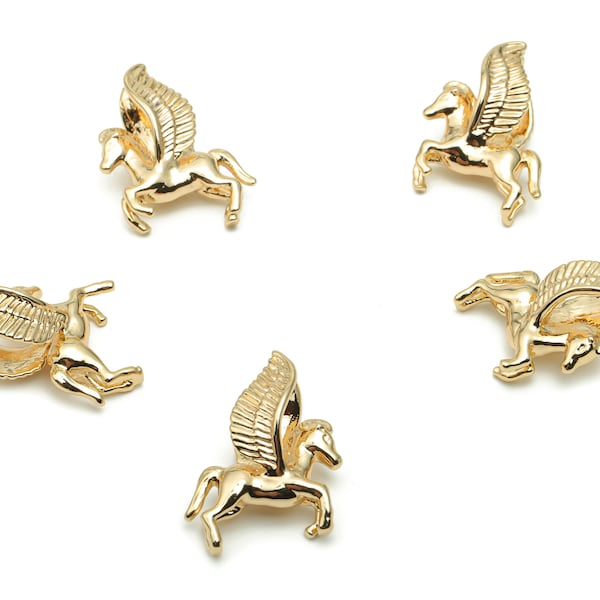 Brass Running Horse Earring Connector - Gold Pegasus Wing Charms and Pendant - 18K Real Gold Plated Brass - 14.21x3.36x1.51mm - RGP4238