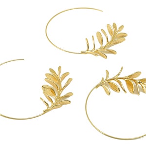 Brass Branch Earring Stud Brass Open Hoop Leaf Earring Post Botanical Post Wire Branch Hoop 18K Real Gold Plated 53x55x1mm RGP6259 image 2