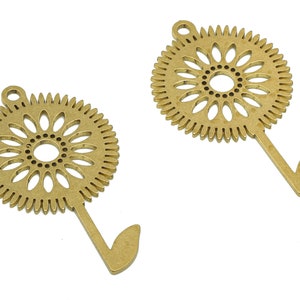 Brass Round Earring Charm - Raw Brass Cutout Earring - Circle Pendant With Loop - Sun Flower For Necklace - 37.93x22.44x0.87mm - PPA5407