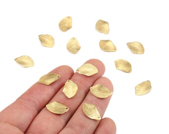 Raw Brass Curved Leaf Charms – Pendant, Earring Findings, Jewelry Supplies PP2291