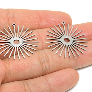 Stainless Steel Sun Charm - Geometric Sunray Connector - Modern Sunburst Jewelry Making - Sun Rays Necklace Charm - 31x29x0.98mm - SS2621