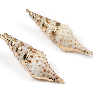 Turritella Terebra Shell Charms - Turritella Terebra Seashell Pendant - Natural Seashell Earrings - 1 Hole - 30x21.18x18.79mm - SF1024