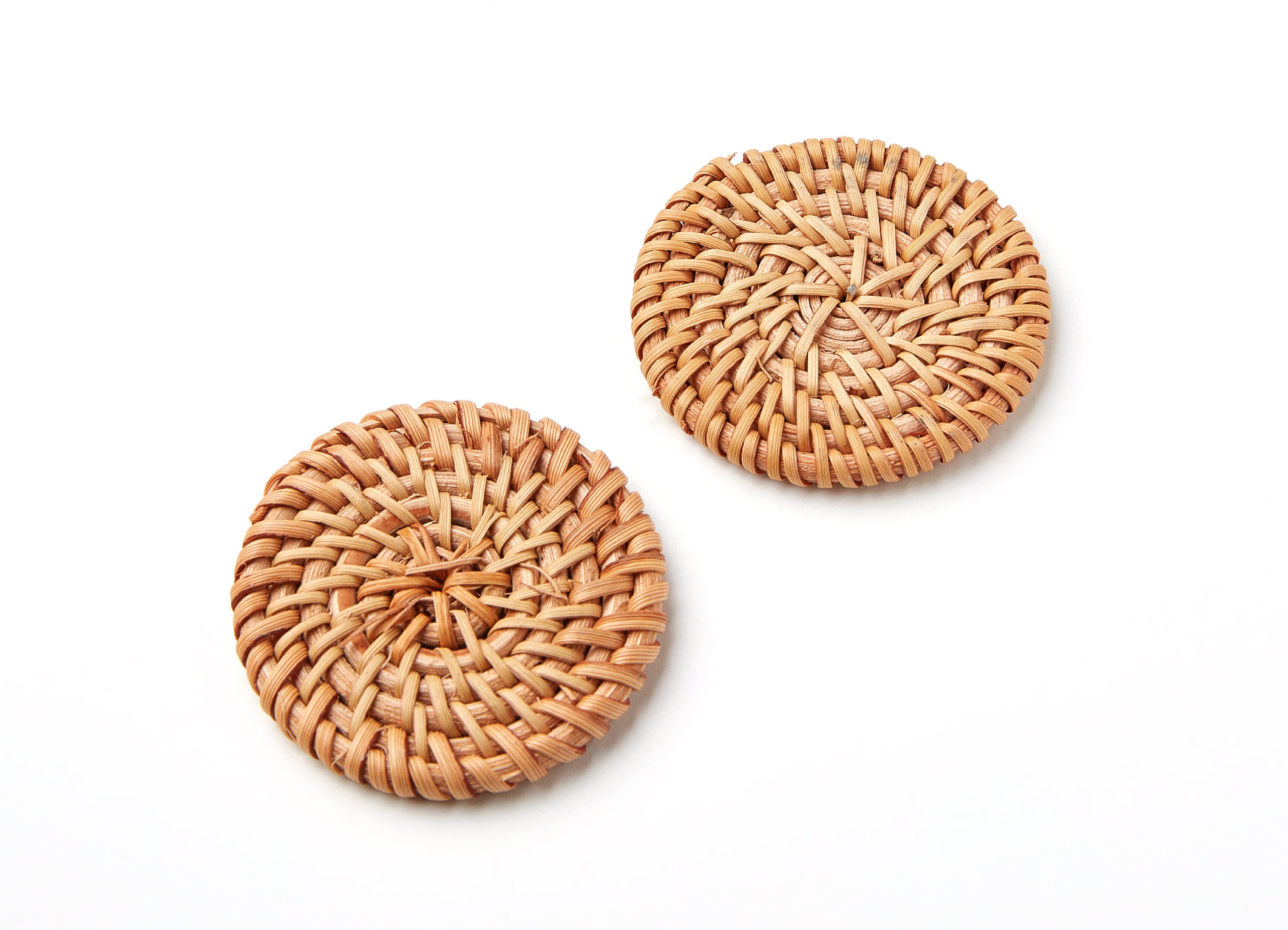 Handwoven Rattan Earrings Coin Shaped Rattan Pendant Etsy