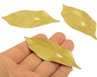 Brass Leaf Earring Charm - Raw Brass Wavy Leaf Earring Charm - Brass Botanical Pendant - Brass Textured Charm - 81x35x4.12mm - PP10252