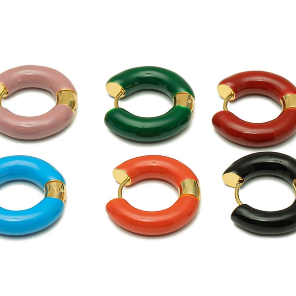 Thick Earring Hoops- Stainless Steel Circle Earring Clasps -Black Blue Pink Red Green Orange Enamel -Huggie Hoop Clasp -18K Real Gold Plated