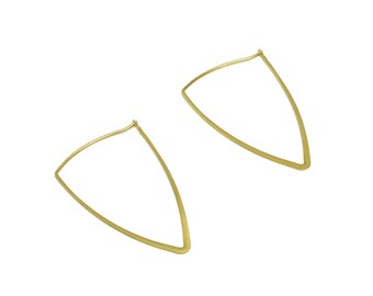 40mm Brass Triangle Wire Hoop Earring - Raw Brass Hammered Geometry Wire Earring - Brass Hammered Ear Wire Hoop - 41x27x0.8mm - PP10424-40