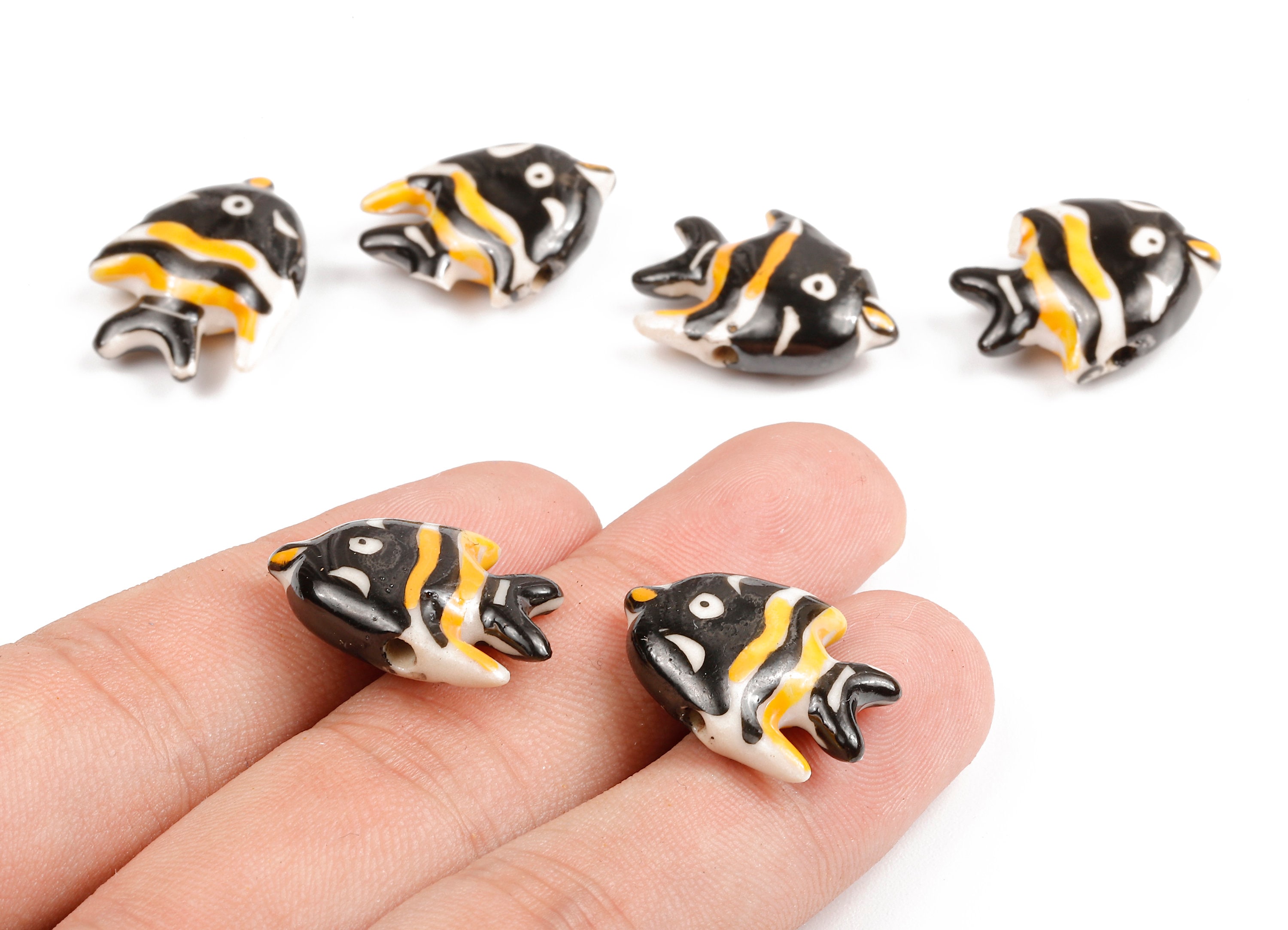 Glazed Ceramic Fish Beads Carved Fish Beads Handmade Beads Etsy