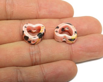 Glazed Ceramic Heart Beads - Colorful Artisan Heart Bead - Handmade Connectors Beads - DIY Jewelry Making- for Bracelets - 13x15x6mm-NS2847C