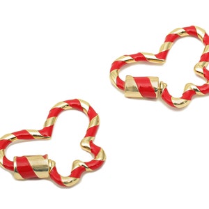 Brass Enamel Butterfly Screw Clasp - Red Twisted Turnbuckle Lock - Buckle Carabiner - 18K Real Gold Plating - 26.8x20.5x2.3mm - RGP5751