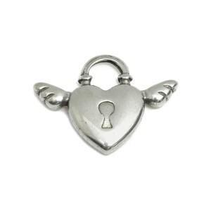 Stainless Steel Heart Lock Pendant - Winged Heart Design Pendant for Necklace - Whimsical Lock Details For DIY Jewelry - 14x19x3mm - SS1917