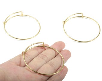 Adjustable Bangle Bracelet - Raw Brass Bracelet - One Loop - Expandable Wire Bangle For Charms - Jewelry Supplies - 59x59x1.56mm - PP3533