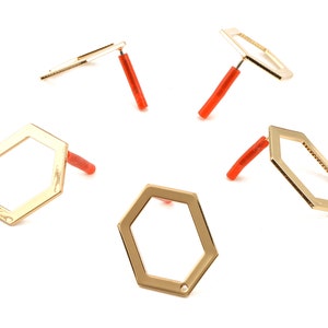 Brass Hexagon Earring Post - Brass Hexagon Earring Stud - Gold Tone Plated Brass - Earring Post - Jewelry Supplies - 26x19x1mm - PP3030