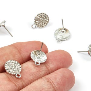 Alloy Round Earring Stud - Zinc Alloy Crystal Earring Post with Glass Beads - Silver Tone Plated - 14.87x11.6x1.78mm - ZZ1372