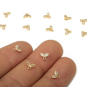 Messing Winzige Blumen Ohrringe Charms mit Zirkon - Mini Marquise Anhänger für Armband - 18k Echtvergoldung Anhänger - 6.04x5x1.3 mm - RGP5103