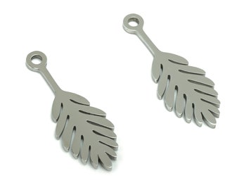 Stainless Steel Branch Earring Charms - Stainless Steel Leaf Pendant - Jewelry Making Supplies - 22.12x7.72x0.87mm - SSZS0003