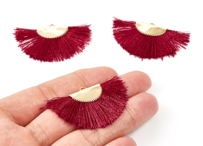 18K Real Gold Plated Brass Earrings 45x29x2.8mm Fringe Tassel On A Brass findings Earrings RGP1001J Fan Tassel Earring Charms