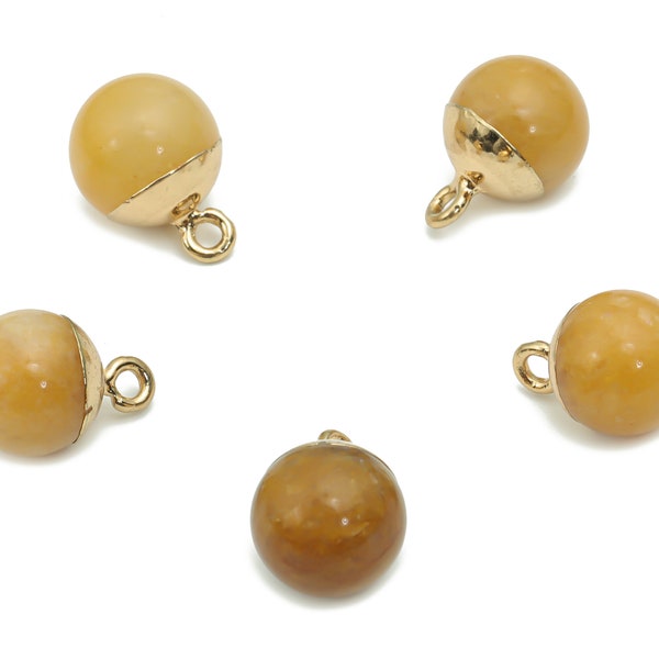 Yellow Dyed Adventurine Ball Beads Charms - Brass Beads Pendant - Iron Loop - Natural Stone - Gold Tone Plated – 14.58x10.8x10.8mm – NS1578F