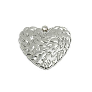 Steel Heart Pendant - Textured Heart Necklace Charms - Modern Punk Heart Jewelry Piece - Abstract Heart Jewelry - 22x22.15x2.48mm - SS2551