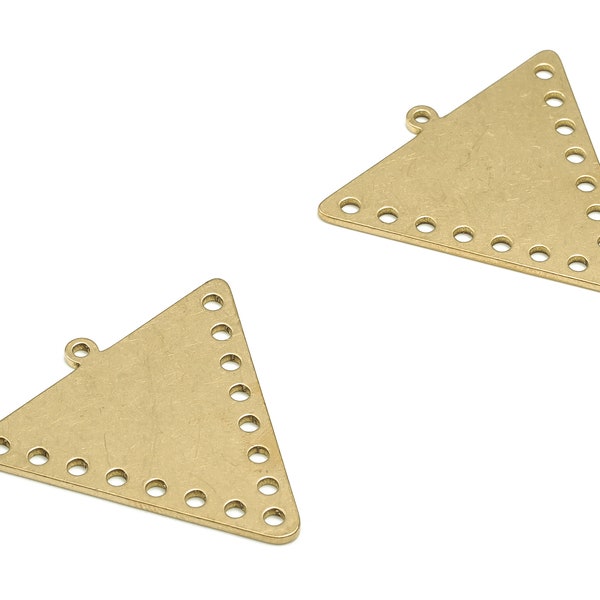 Brass Triangle Earring Connector - Raw Brass Triangle Charms - 16 Holes - Earring Finding - Jewelry Making Supplies - 29.4x30x1mm - PP4594