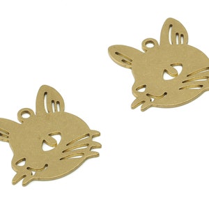 Messing Konijn Oorbel Charms - Raw Brass Animal Hanger - Sieraden Making Supplies - 23.47x23.19x0.87mm - PPZ0057