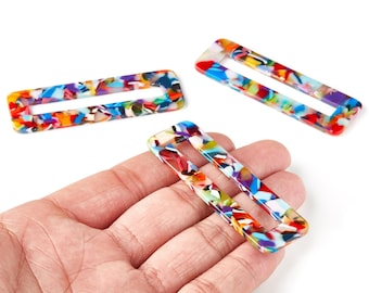 Adornos de acetato para pinzas de cabello - Pasador rectangular - Suministros para joyería - Código de color: A21 - 67,8 x 21,7 x 2,5 mm - AC1547-A21