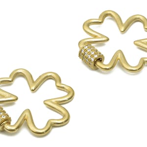 Brass Four Leaf Clover Earring - Raw Brass Flower Hoops - Brass Leaf Pendent With Zircons -27.24x26.02x1.92mm - PP7698
