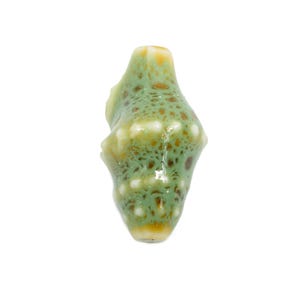 Glazed Ceramic Shell Beads - Craft Beads for Necklace or Bracelet - Green Rustic Coastal Bead - Making Supplies - 20x11x10mm - NS2775F