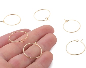 Brass Earring Circle Hoops - Brass Earring Circles Ear Wire - 18K Real Gold Plated Brass - Jewelry Supplies - 24.98x20.27x0.73mm - RGP1204