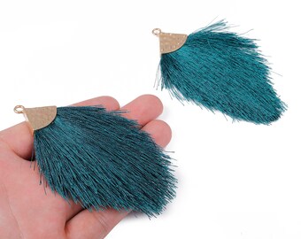 Tassel Earring Charms - Tassel Pendant - Puffy Tassel with Alloy Cap - Tassel Findings - Boho Charms - 96.86x57.69mm - TS1091