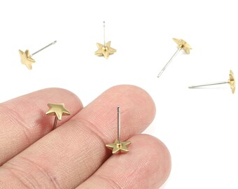 Örhänge i mässing med stjärna - Örhänge i rå mässing med stjärna - Stålörhänge - Örhänge - Smyckestillbehör - 7,14x7,14x1,46 mm - PP3155
