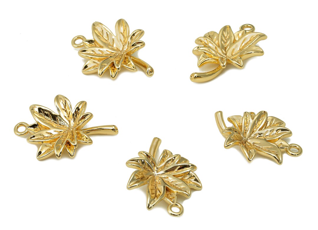 Brass Leaf Earring Charm Gold Leaves Earring Maple Leaf Pendant With