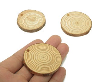 Pine Wood Slices Discs Earrings - Circles Natural Wood Bark Charm - Round Raw Edge Wood Pendant - Eco friendly - 55.3x52.2x5.8mm - BB1297-55