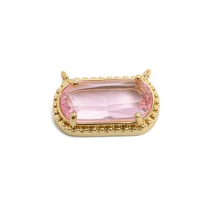 Brass Crystal Oval Pendant - Dainty Sparkling Pink Charm - Modern Oval Rectangular Stone Pendant - KC Gold Tone Plated - 16x11x4mm -GS1289
