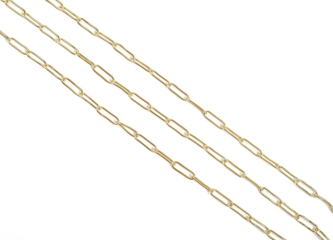 Gold Oval Paper Clip Layering Chain 18K Real Gold Brass Oval Cable