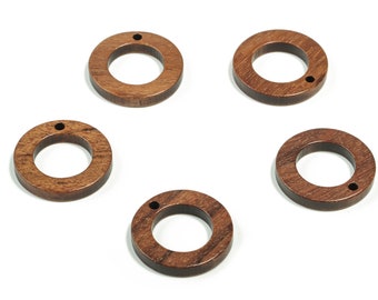 Mahogany Wood Round Earring Charms - Mahogany Mini Coffee Color Wooden Rings - Mahogany Wood Mini Hoop Pendant - 17.83x17.83x2.72mm - BB1119