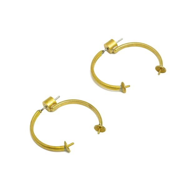 Brass Hoop C Earring Post - Raw Brass Open Hoop Earring Stud - Brass Hoop Earring Post - Pearl Setting For Earring - 30x4x4.9mm - PP10382