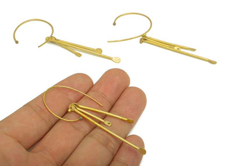 Brass Interlock Ear Wire Brass Dangle Hammered Earring Hoop Brass Bead Hoop Earring Brass Dangle Hoop Earring 97x23x1.5mm PP10405 image 3