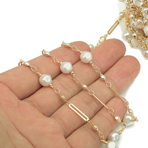 Brass Long Rectangle Chain - Gold Bar Satellite Chain - Pearl Satellite Chain - 18K Real Gold Plating For Necklace - 19.8x7.7x7.7mm -RGP5909