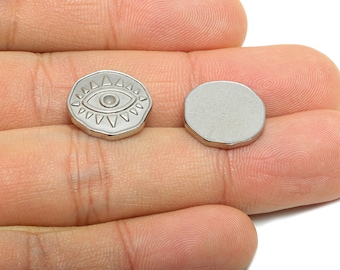 Roestvrijstalen oogbedel - stalen geometrie alziend oog - minimalistische beschermende oogbedel - stalen sieraden - 15 x 14 x 2,17 mm - SS2022