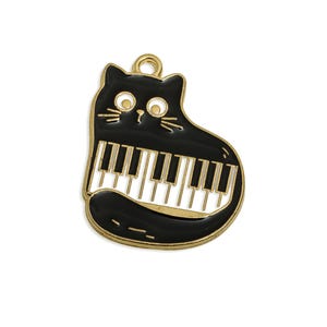 Alloy Enamel Cat Piano Charm - Alloy Music Cat Pendant - Quirky Jewelry For Necklace - Cat And Piano Music Lover - 28.8x22x1.2mm - AC2874