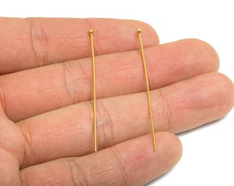 0.7*50mm Steel Ball Head Pin - Ball Head Pin Crafting & Beading Headpin - Ball Head Pins for Jewelry - 18K Real Vacuum Plating - SS2132-50G