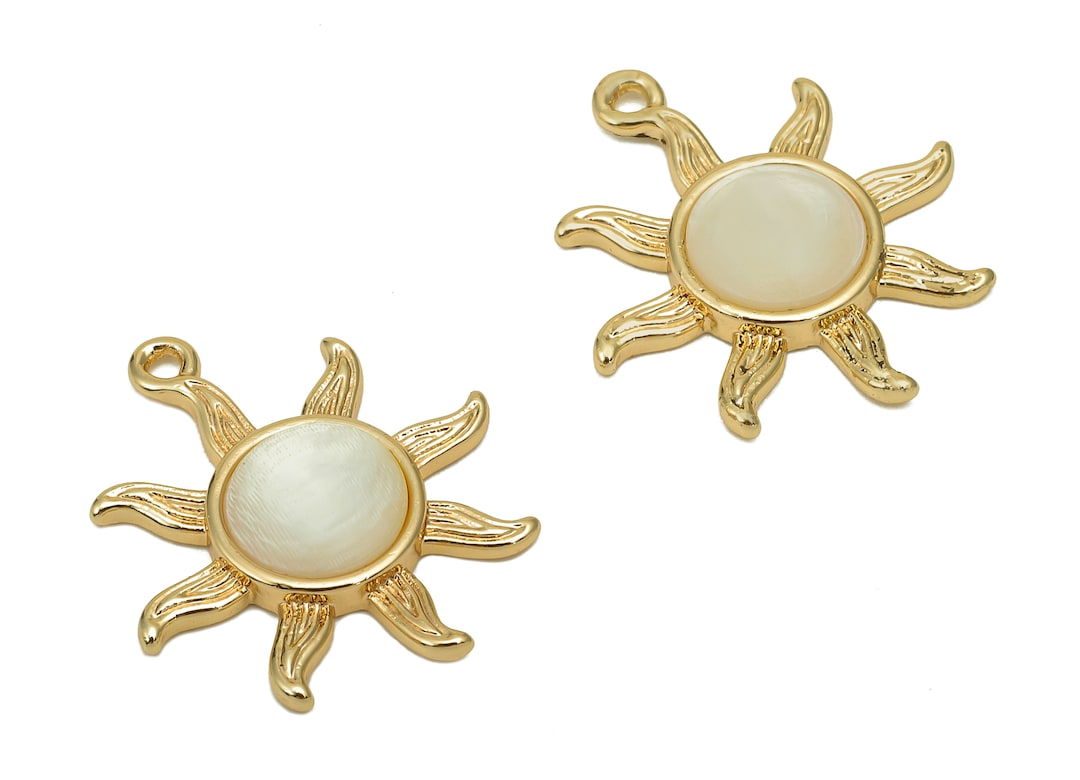 Brass Sun Earring Charm Shell Circle Textured Sun Earring Sun Pendant