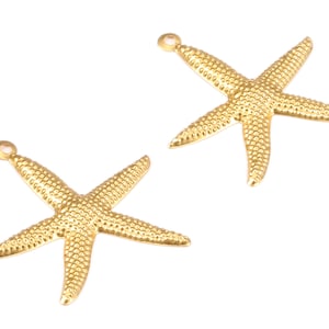 Brass Starfish Charms - Raw Brass Starfish Earrings and Pendant - Earring Findings - Jewelry Supplies - 30.31x28.77x1.09mm - PP2236