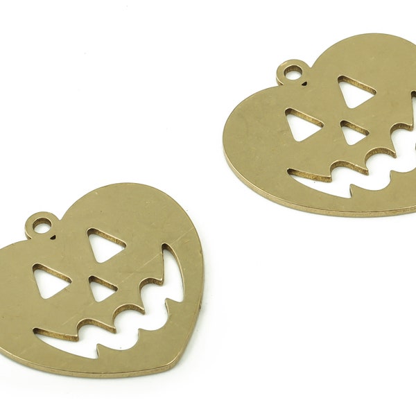 Raw Brass Pumpkin Charm - Brass Pumpkin Charms - Halloween Pendant Charm - Jewelry Making - Laser Cut Charm -23.66x24.82x0.89mm-   PPZ0046