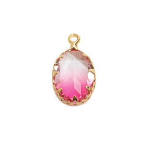 Brass Oval Crystal Charm - Pink Gradient Pendant - Sparkling Faceted Crystal Charm - Luxury Jewelry - KC Gold Plated - 18x10.58x5mm - GS1253