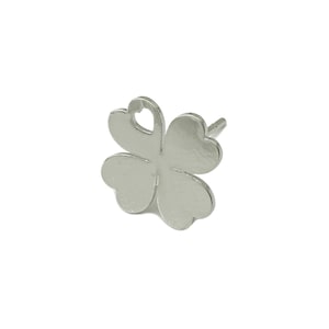 Brass Heart Earring Stud - Earring Post With Hole - Four Leaf Clover - Silver Clover Earring -18K Real White Gold Plated- 11x11x1mm-RGP6584S