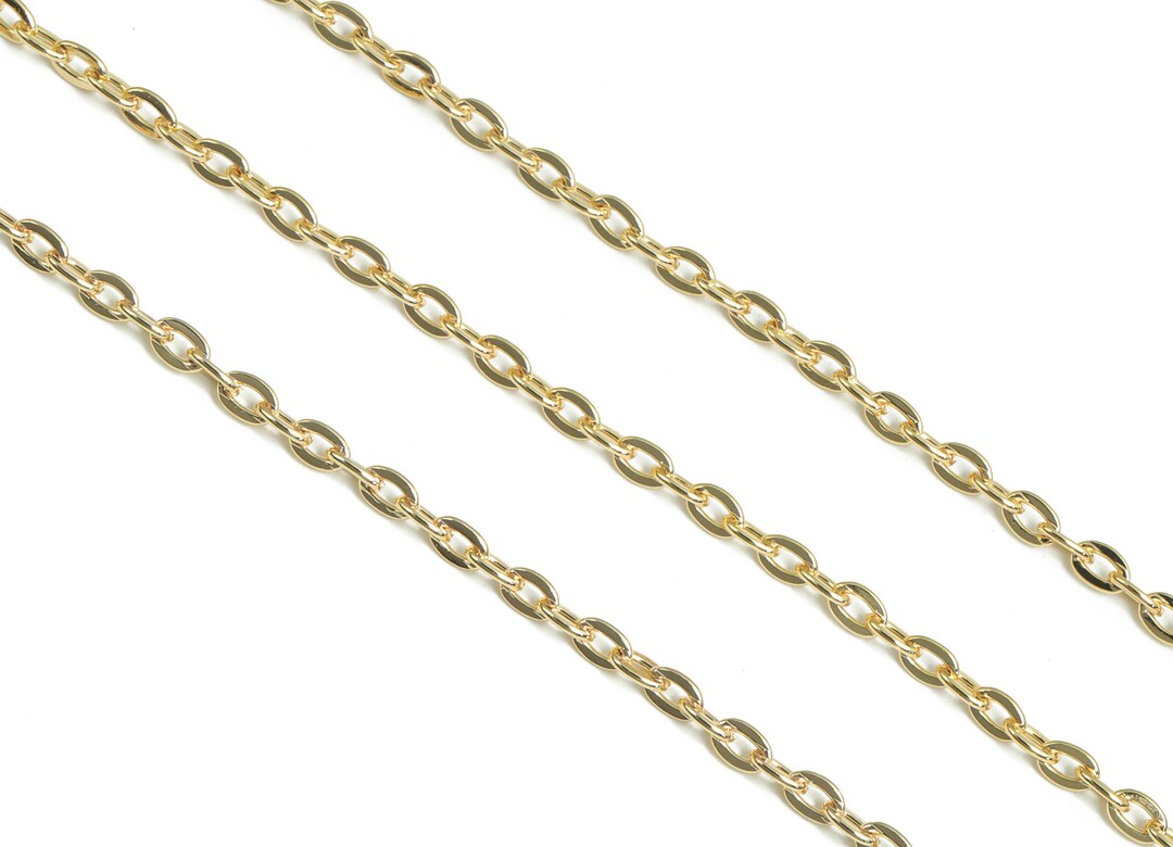 Flat Soldered Cable Chain 18K Real Gold Iron Chain Flat Cable Chain 18K