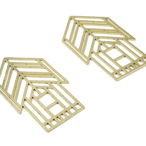 Brass Arrow Earring Charms - Raw Brass House Pendant - Earring Findings - Jewelry Supplies - 65.84x39.31x1.03mm - PP3097